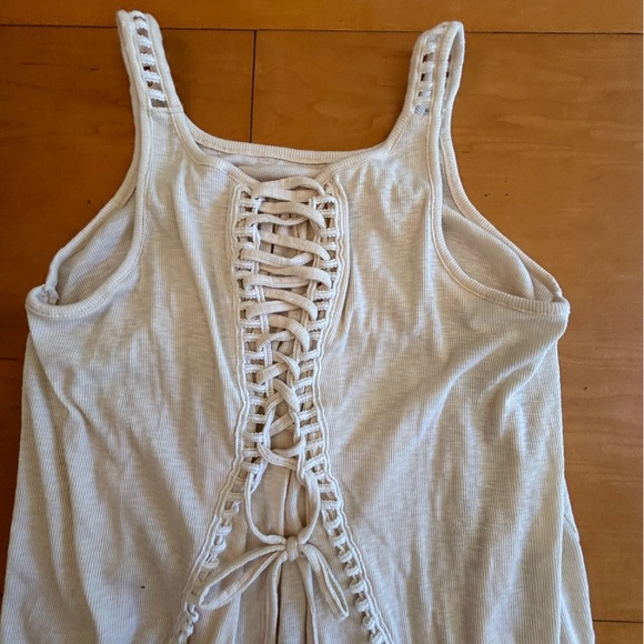 Noble Outfitters L Ivory White Lace Up Tunic Tank Top - Picture 8 of 8